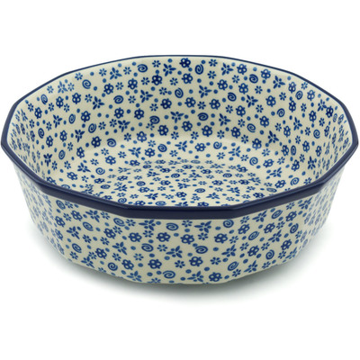 Polish Pottery Bowl 11&quot; Blue Confetti