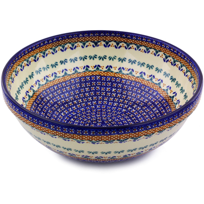 Polish Pottery Bowl 11&quot; Blue Cress