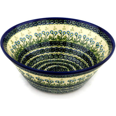 Polish Pottery Bowl 11" Blue Daisy Circle