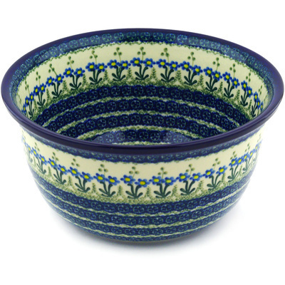 Polish Pottery Bowl 11" Blue Daisy Circle