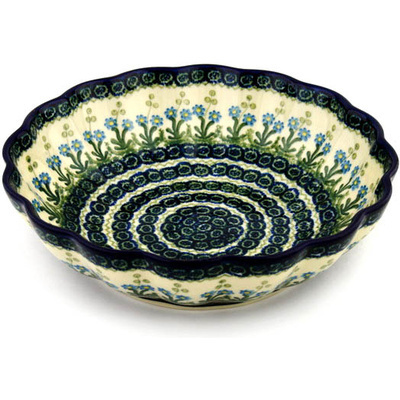 Polish Pottery Bowl 11&quot; Blue Daisy Circle