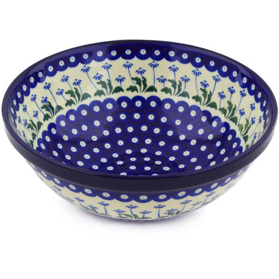 Polish Pottery Bowl 11" Blue Daisy Peacock