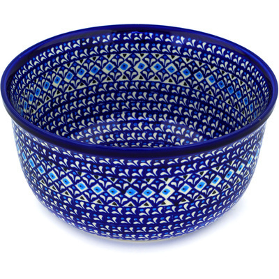 Polish Pottery Bowl 11&quot; Blue Diamond Dream