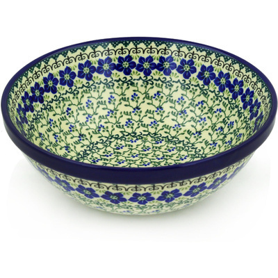 Polish Pottery Bowl 11&quot; Blue Dogwood