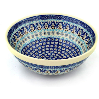 Polish Pottery Bowl 11&quot; Blue Ice