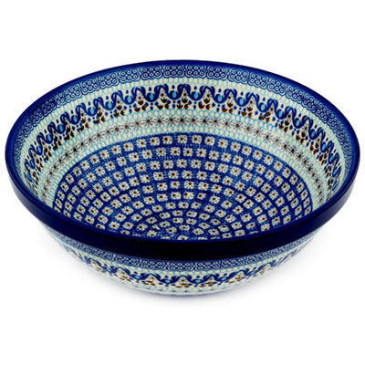 Polish Pottery Bowl 11&quot; Blue Ice
