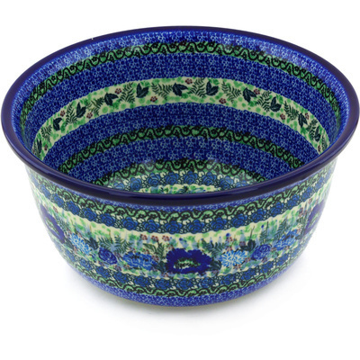 Polish Pottery Bowl 11&quot; Blue Meadow UNIKAT
