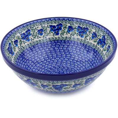 Polish Pottery Bowl 11&quot; Blue Pansy