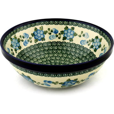 Polish Pottery Bowl 11&quot; Blue Poppies