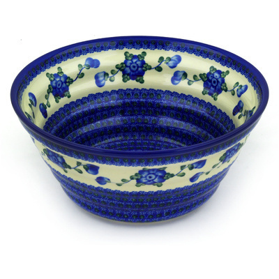 Polish Pottery Bowl 11&quot; Blue Poppies