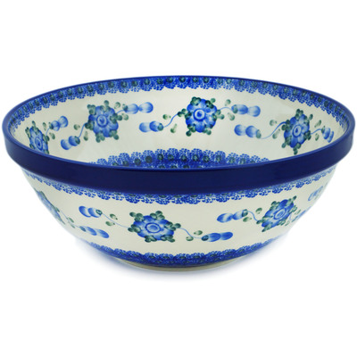 Polish Pottery Bowl 11&quot; Blue Poppies