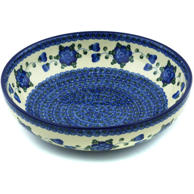 Polish Pottery Bowl 11&quot; Blue Poppies