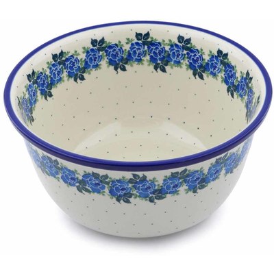 Polish Pottery Bowl 11&quot; Blue Rose