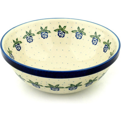 Polish Pottery Bowl 11&quot; Blue Rose