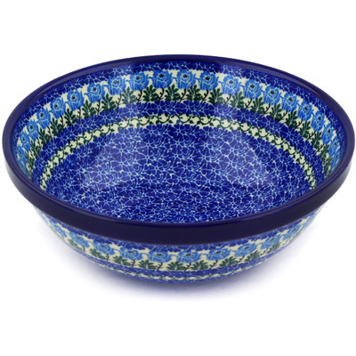 Polish Pottery Bowl 11&quot; Blue Rosette Wreath