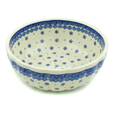 Polish Pottery Bowl 11&quot; Blue Snowflake
