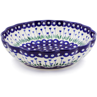 Polish Pottery Bowl 11&quot; Blue Tulip Peacock