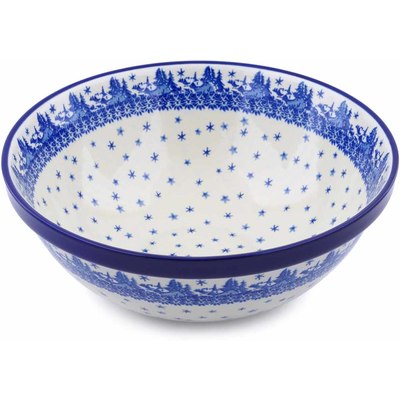 Polish Pottery Bowl 11&quot; Blue Winter