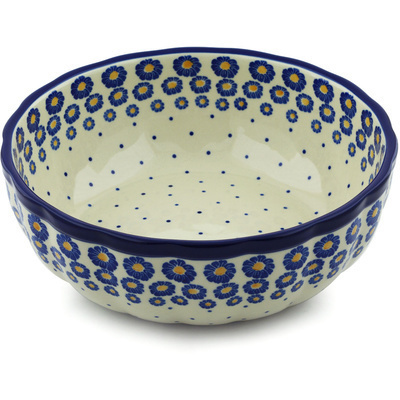 Polish Pottery Bowl 11&quot; Blue Zinnia