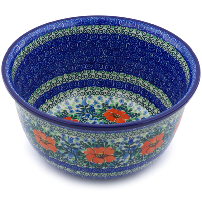 Polish Pottery Bowl 11&quot; Bluebells And Lace UNIKAT