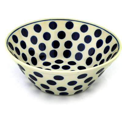Polish Pottery Bowl 11&quot; Bold Polka Dots