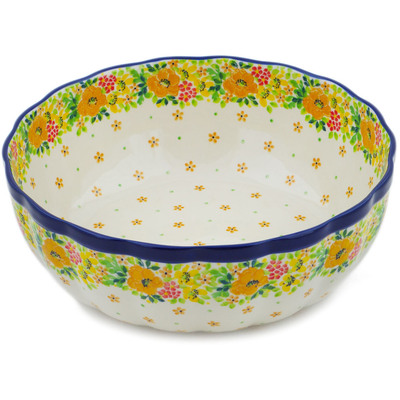 Polish Pottery Bowl 11&quot; Bright Spring UNIKAT