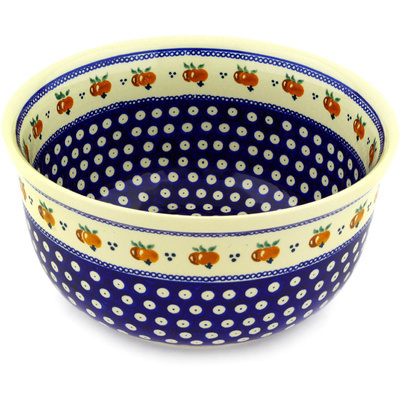 Polish Pottery Bowl 11&quot; Country Apple Peacock