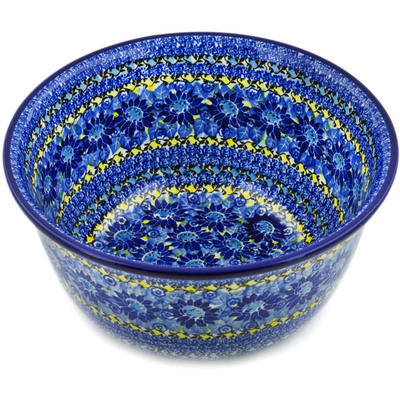 Polish Pottery Bowl 11&quot; Deep Blue UNIKAT
