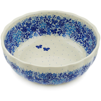 Polish Pottery Bowl 11&quot; Delicate Blue UNIKAT