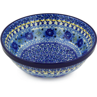 Polish Pottery Bowl 11&quot; Diamond Flowers UNIKAT