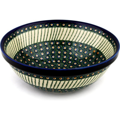 Polish Pottery Bowl 11&quot; Emerald Peacock