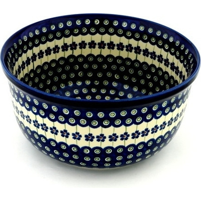 Polish Pottery Bowl 11&quot; Flowering Peacock