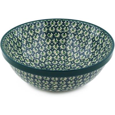 Polish Pottery Bowl 11&quot; Green Garlands