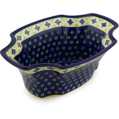 Polish Pottery Bowl 11&quot; Green Gingham Peacock