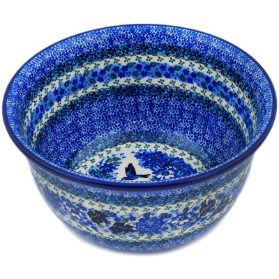 Polish Pottery Bowl 11&quot; Hummingbird Blue UNIKAT
