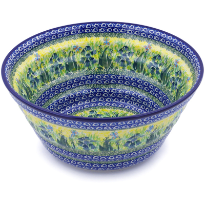 Polish Pottery Bowl 11&quot; Lakeside Bluebells UNIKAT