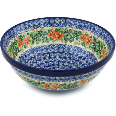 Polish Pottery Bowl 11&quot; Orange Impatiens UNIKAT