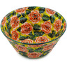 Polish Pottery Bowl 11&quot; Orange Peonies UNIKAT