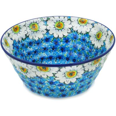 Polish Pottery Bowl 11&quot; Pansies And Daisies UNIKAT