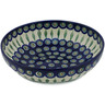 Polish Pottery Bowl 11&quot; Peacock Leaves