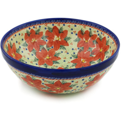 Polish Pottery Bowl 11&quot; Poinsettia UNIKAT