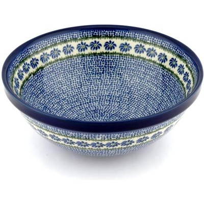 Polish Pottery Bowl 11" Polka Dot Daisy