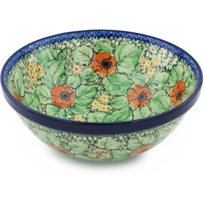 Polish Pottery Bowl 11&quot; Poppy Pasture UNIKAT