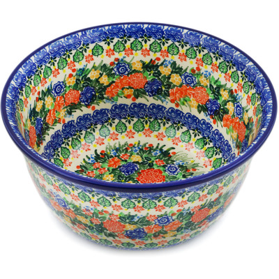 Polish Pottery Bowl 11&quot; Red Bouquet UNIKAT