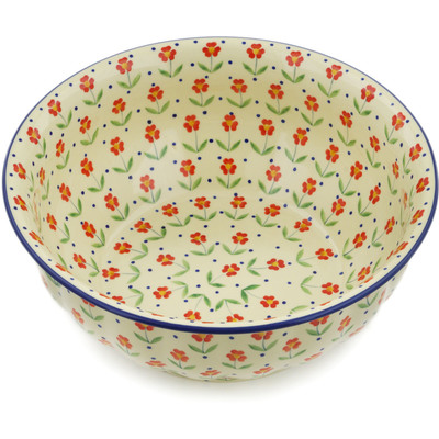 Polish Pottery Bowl 11&quot; Red Primrose