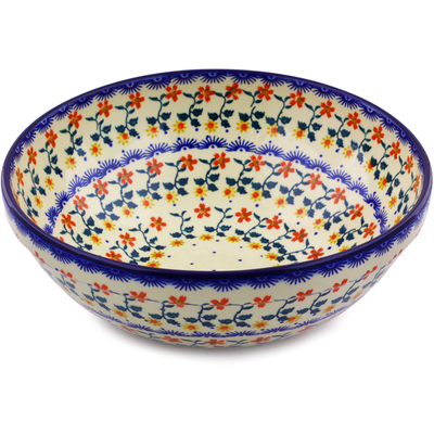 Polish Pottery Bowl 11&quot; Red Sunflower
