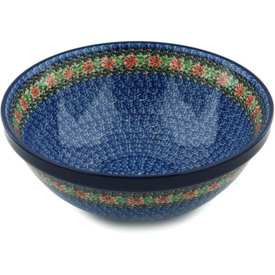 Polish Pottery Bowl 11&quot; Red Zinnia