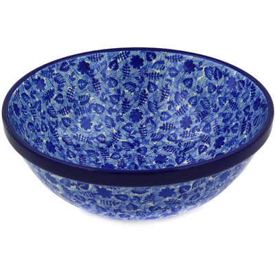 Polish Pottery Bowl 11&quot; Sapphire Garden