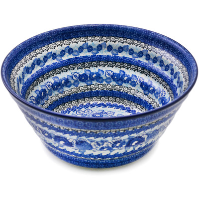Polish Pottery Bowl 11&quot; Shades Of Blue UNIKAT
