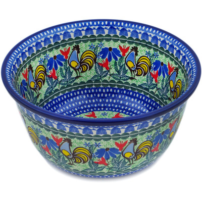 Polish Pottery Bowl 11&quot; Spring Rooster UNIKAT